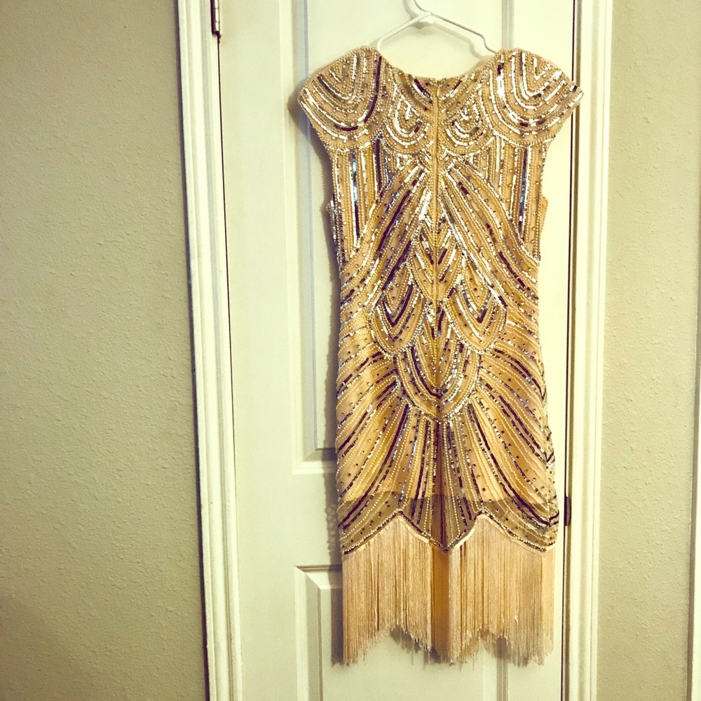Nude and Silver Sequin Flapper Dress